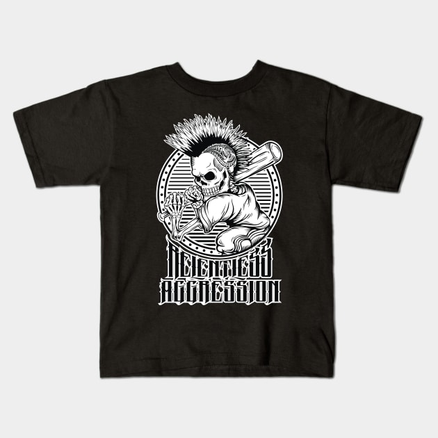 Baseball Skull Player Kids T-Shirt by Relentless_aggression